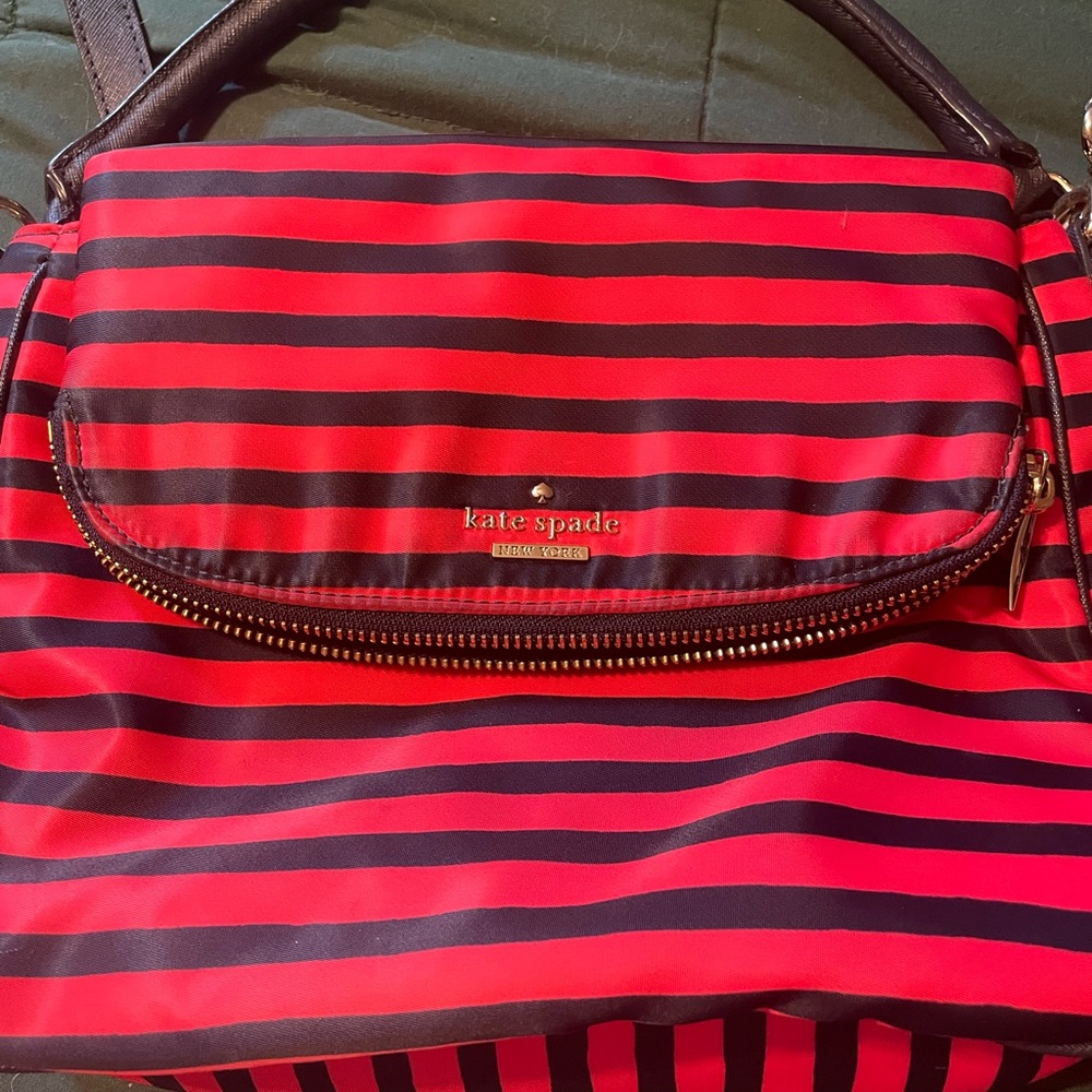 Kate Spade Red and Black Striped Devin Shoulder Bag